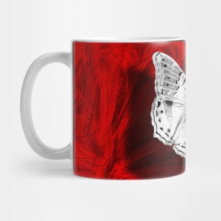 Silver butterfly emerging from the red depths Mug